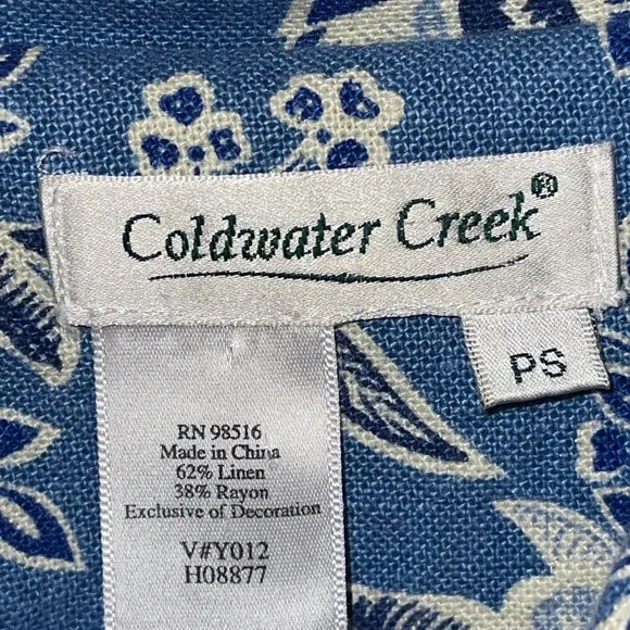 Coldwater Creek Women's Jacket Size S Petite Blue Floral Button Up Long Sleeves - Picture 9 of 12